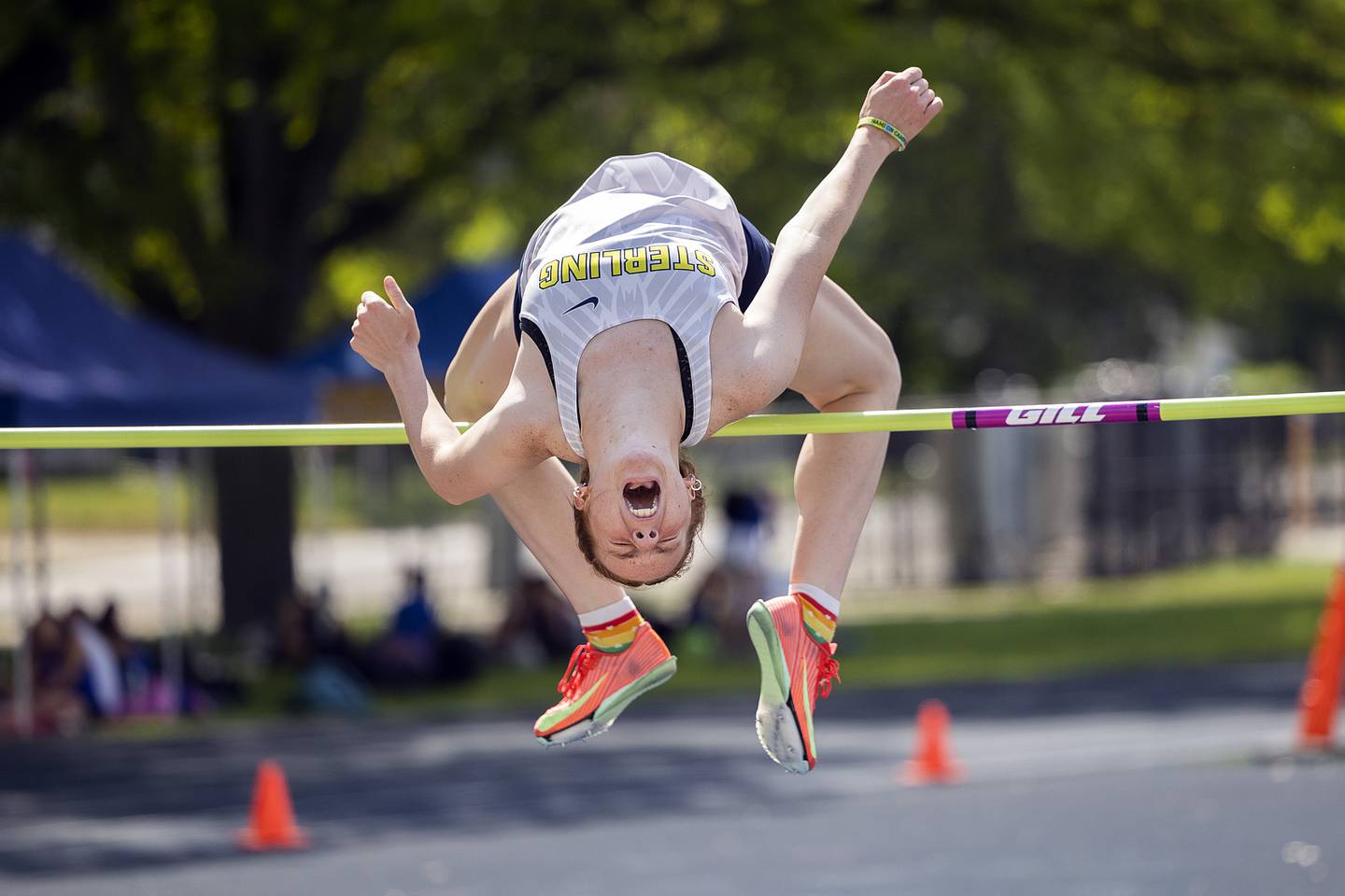 Sterling’s Abby Ryan clears the bar in the high jump to qualify for state Wednesday, May 14, 2025, during Sectionals at Sterling High School.