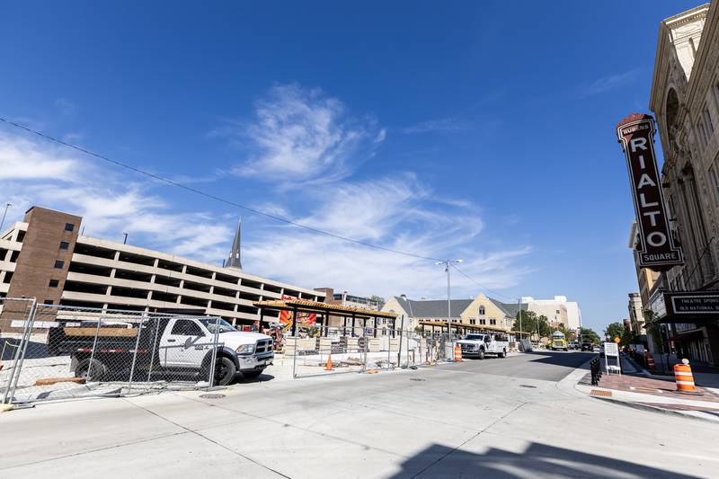Construction continues on the city square project in Downtown Joliet on Sept. 4, 2025.