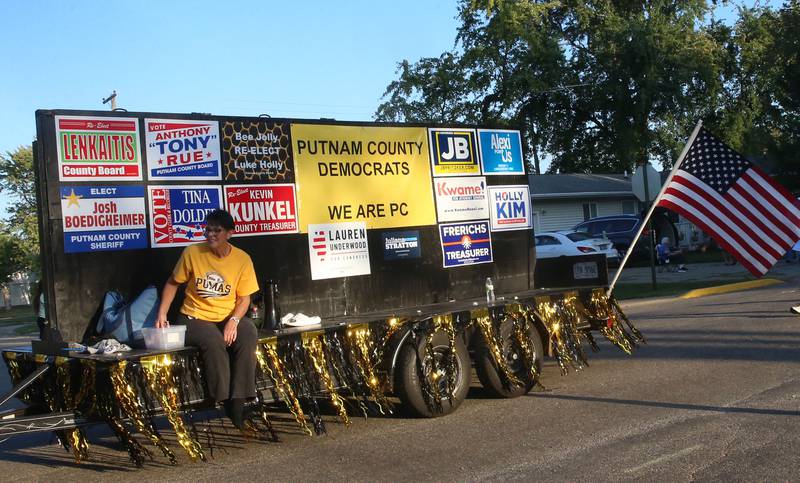 The Putnam County democrat float rides during the inaugural Homecoming parade on Wednesday, Sept. 17, 2025 down Elm Street in Granville.