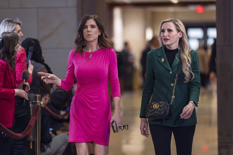 Rep. Nancy Mace, R-S.C., left, and Rep. Laurel Lee, R-Fla., leave a meeting to discuss President-elect Donald Trump's planned Department of Government Efficiency, or DOGE, at the Capitol in Washington, Thursday, Dec. 5, 2024. ()