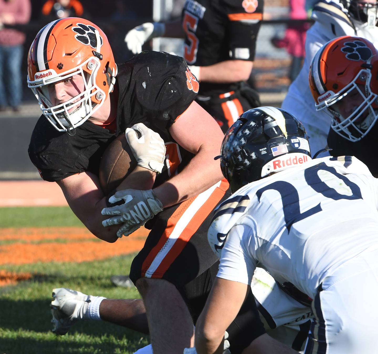 Byron's Caden Considine (37) heads to the end zone against Elmhurst IC Catholic  during 3A quarterfinals at Byron High School on Saturday, Nov. 15, 2025.
