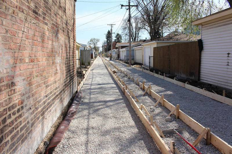 The alley that runs between Oak Park and Euclid avenues, starting at 13th Street and running south, is under construction as part of Berwyn's Green Alley Initiative project.