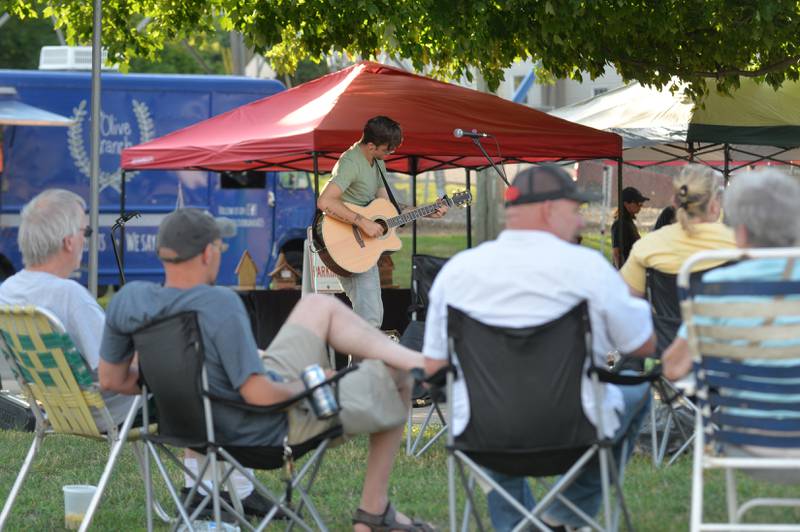 Korey C. Pepper provided the musical entertainment at the River's Edge Farmers Market in Oregon on Thursday, June 26, 2025. The market is held Thursday nights through the summer.
