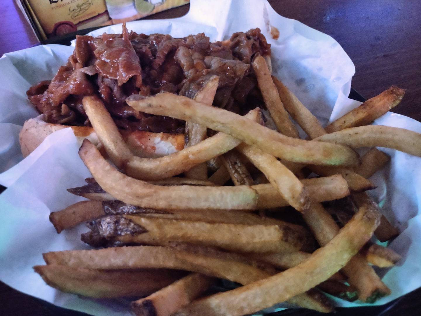Fries and a barbecue beef sandwich at the Dead End Bar & Grill.