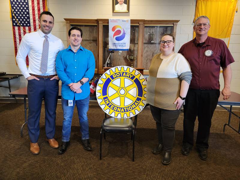 Community Food Basket of Ottawa executive director Marissa Vicich (second from right) received a donation of $1,140 from the Ottawa Rotary Club, presented on Wednesday afternoon. Representing the Rotary Club were (from left) president Blake Baker, treasurer Anthony Williams and president-elect Dave Noble.