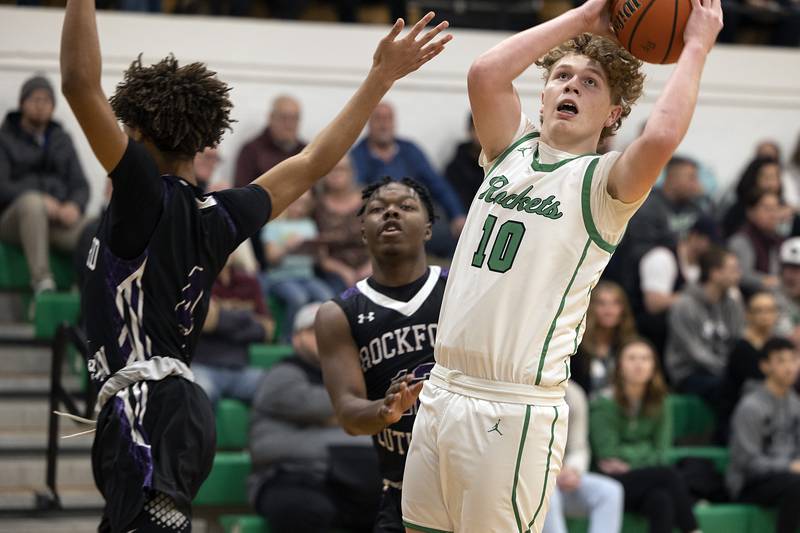 Rock Falls’ Kuitim Heald puts up a shot Friday, Feb. 3, 2023 against Rockford Lutheran.