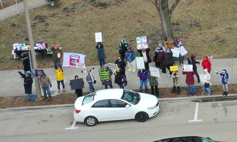 An aAn aerial view of protesters during a "ICE out for good" rally on Sunday, Jan. 11, 2026 at Washington Park in Ottawa. Illinois Valley Indivisible held the rally. Protesters rallied in solidarity with Renee Nicole Good, the woman who was shot and killed by an ICE agent in Minneapolis on Wednesday.erial view of protesters during a "ICE Out For Good" rally on Sunday, Jan. 11, 2026 at Washington Park in Ottawa. Illinois Valley Indivisible held the rally. Protesters rallied in solidarity with Renee Nicole Good, the woman who was shot and killed by an ICE agent in Minneapolis on Wednesday.