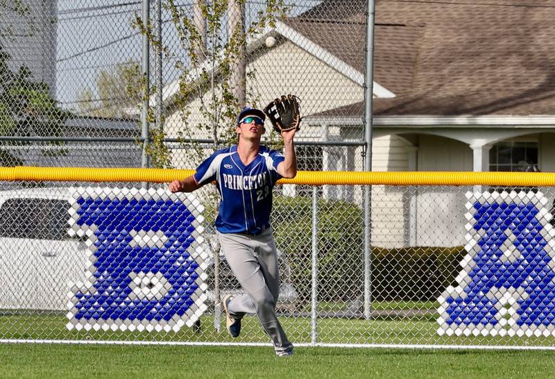 Princeton center fielder Noah LaPorte camps under a fly ball Tuesday at Prather Field.