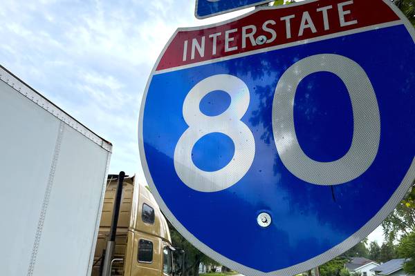 Traffic moves slowly on I-80 westbound near Morris while crews clean up debris from five-vehicle crash