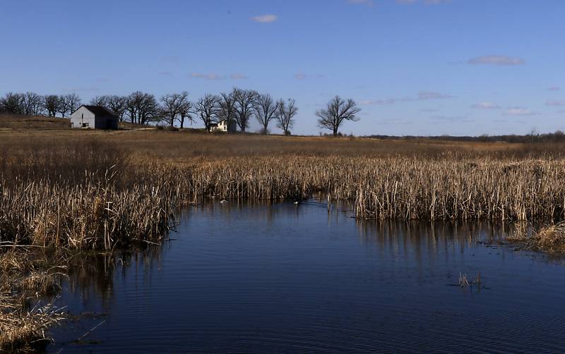 A person hikes Wednesday, March 20, 2024, in McHenry Conservation District's Glacial Park. Tamarack Farms, a 985-acre property in Richmond has been acquire by The Conservation Fund, Illinois Audubon Society, and Openlands and will be added to the Hackmatack National Wildlife Refuge and connect to Glacial Park.