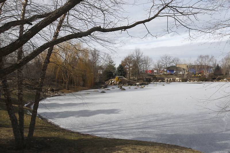A pond in the Stonewater subdivision in Wonder Lake on Friday, Feb. 24, 2023. When the subdivision is finished, 3,400 to 3,700 more rooftops will be added to Wonder Lake, potentially making the village one of the larger municipalities in McHenry County.