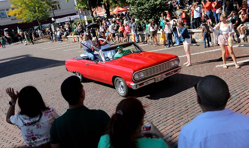 Miss Woodsock, Little Miss Woodstock, and Mische McHenry County Fair ride around the Historic Woodstock Square on Sunday, Sept. 14, 2025, during the annual Hispanic Connections Mexican Independence Day Celebration. The celebration featured music, food and culture.
