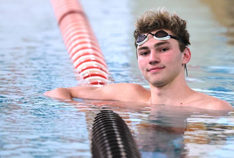 Daily Chronicle Boys Swimmer of the Year Jacob Gramer Tuesday, March 7, 2023, at the pool in Huntley Middle School in DeKalb.