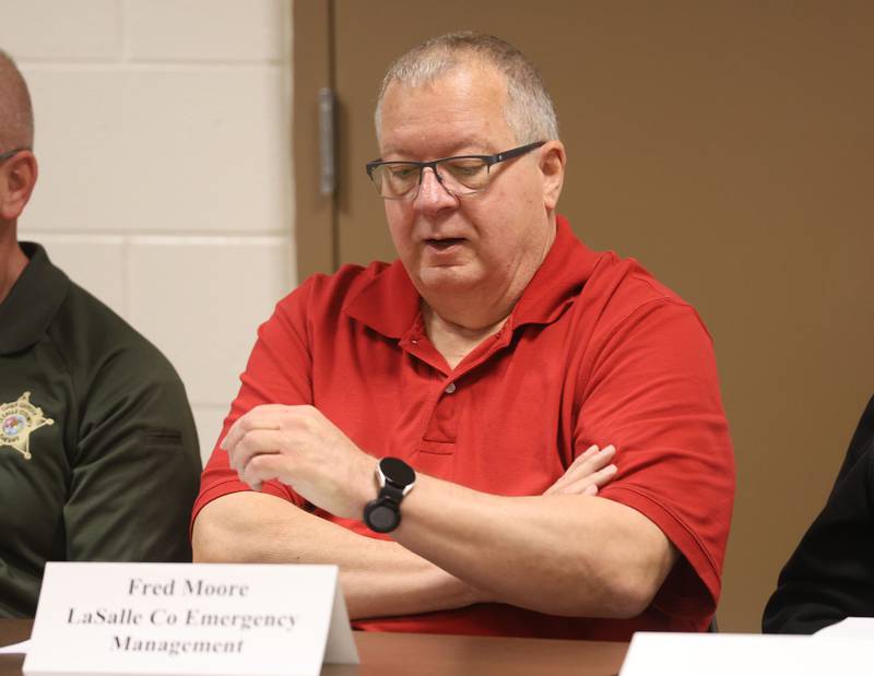 La Salle County Emergency Management director Fred Moore speaks during the Starved Rock Safety Update meeing on Monday, May 11, 2026 at the Utica Fire Station. The meeting serves as an opportunity to discuss safety, visitor experience, and general updates related to the park.
