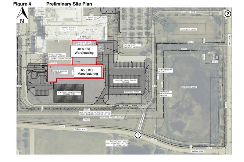 General Mills, at 2089 Pillsbury Drive, Geneva, is proposing to expand its site for a 65,600-square-foot addition to its production facility and a 46,800-square-foot addition to its warehouse.