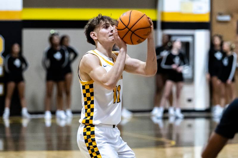 Joliet West's Luke Grevengoed takes a shot during a varsity boys basketball game against Minooka at Joliet West on Jan. 6, 2026.
