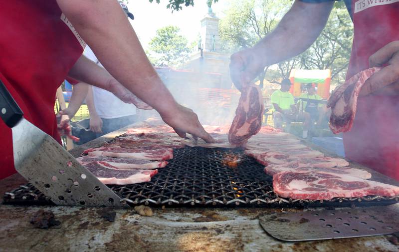 Bureau County Cattleman cook ribeyes on the grill during the 46th annual Beef and Ag Festival on Saturday, June 21, 2025 at Soldiers and Sailors Park in Princeton.