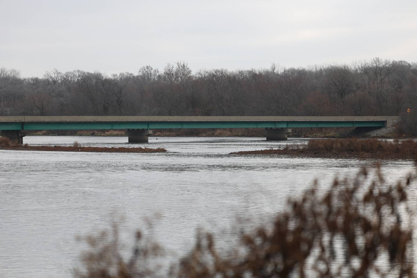 Brandon Road bridge remains closed as work is done on the Brandon Road Lock and Dam on Wednesday, Dec. 6, 2023 in Joliet. The U.S. Army Corps of Engineers plan to extend the guide walls and include deterrents to prevent upstream movement of invasive carp and other unwanted aquatic species.