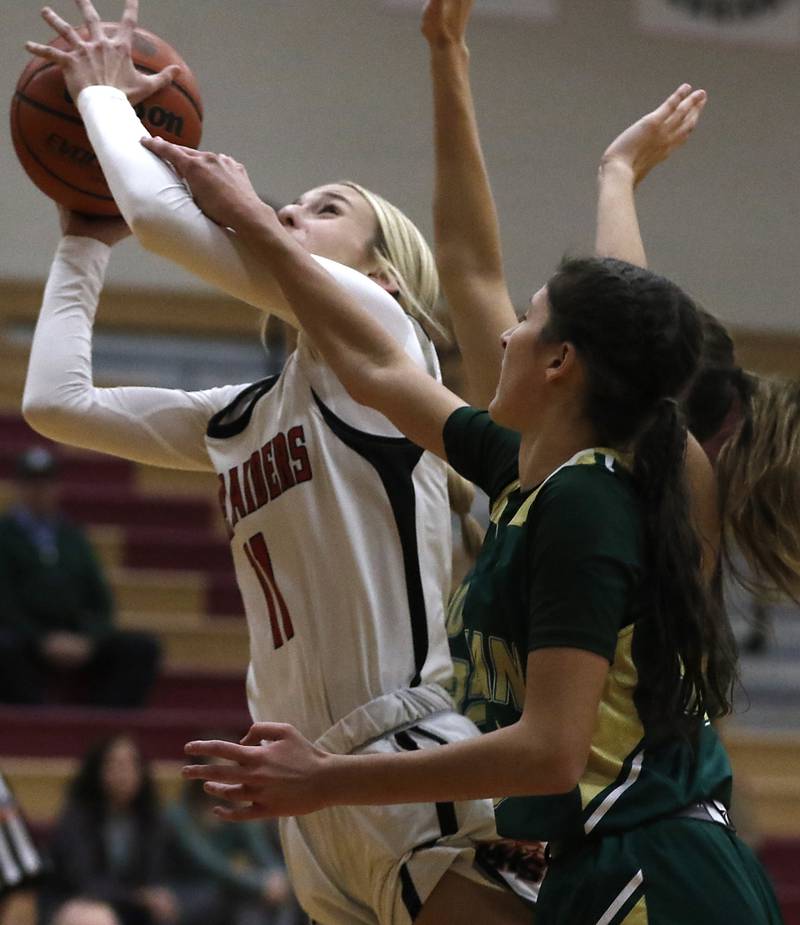 Huntley's Anna Campanelli drives to the basket during a Dundee-Crown Thanksgiving Girls Basketball Tournament basketball game Wednesday, Nov.. 16, 2022, between Huntley and Boylan at Huntley High School.