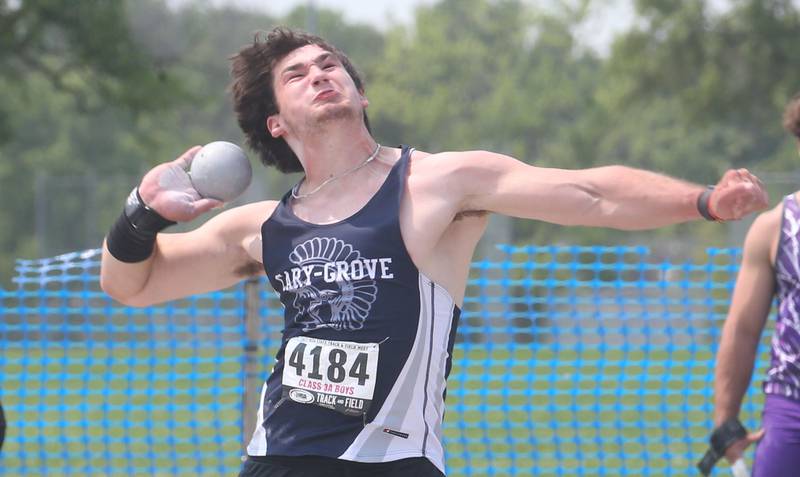 Cary Grove's Logan Abrams competes in shot put during the IHSA Class 3A Boys Track & Field State Finals on Saturday, May 31, 2025 at Eastern Illinois University in Charleston.