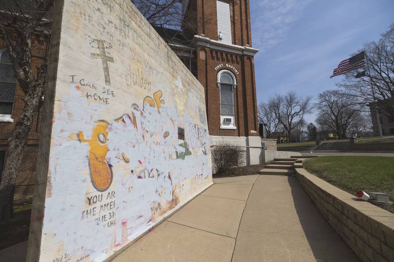 Vandals recently spray painted graffiti on a Berlin Wall replica at Peace Park in Dixon.