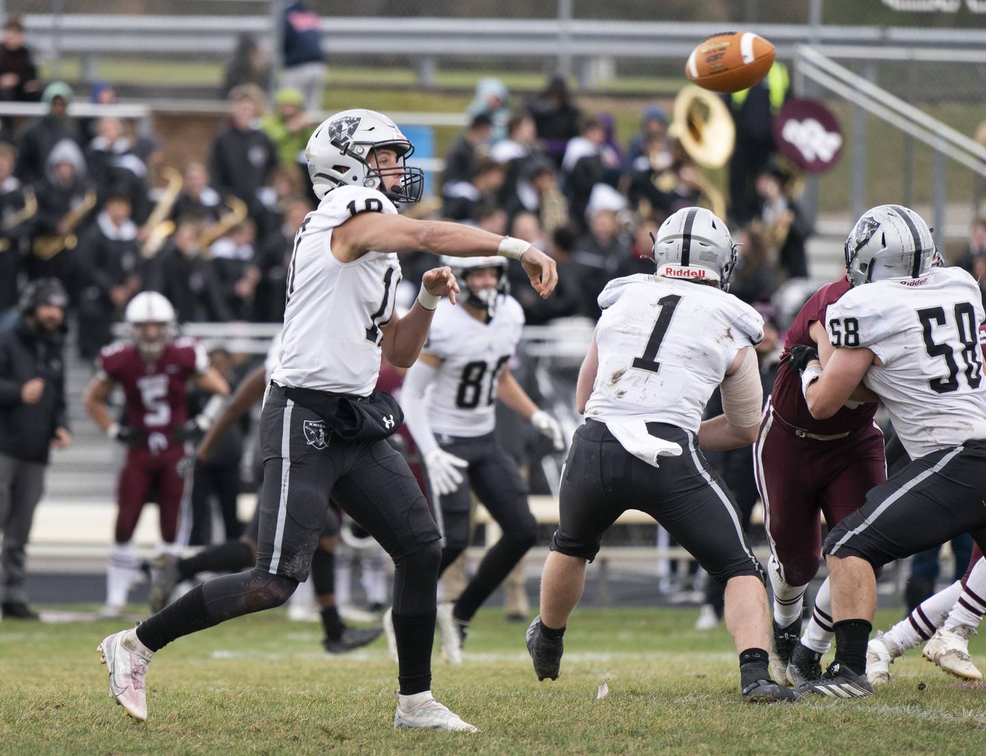 Kaneland quarterback Troyer Carlson throws a pass against Prairie Ridge during the 6A second-round football playoff game on Saturday, November 5, 2022 at Prairie Ridge High School in Crystal Lake. Prairie Ridge won 57-22.