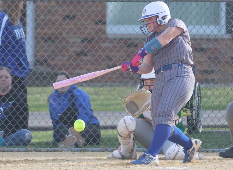 Princeotn's Avah Oertel makes contact with the ball against L-P on Tuesday, March 24, 2026 at Little Sibera Field in Princeton.
