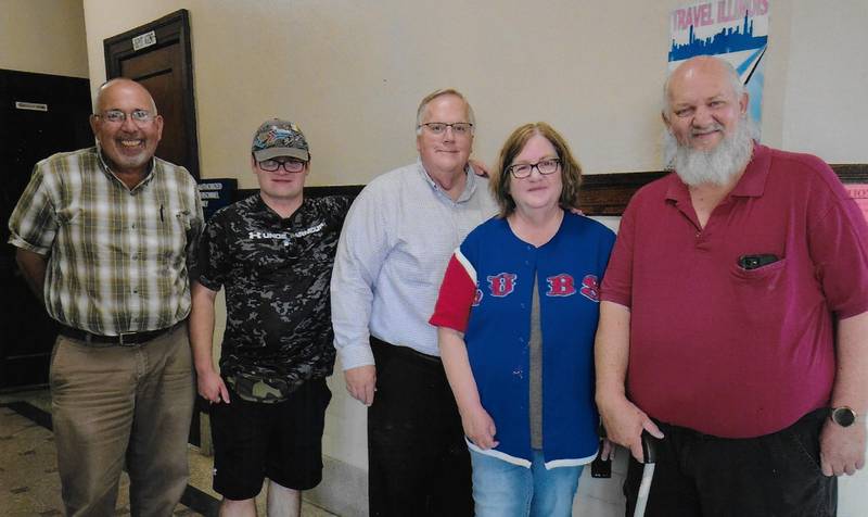Pictured are (from left) Princeton Mayor Ray Mabry; Jack Gartner, station attendant; Pete Nelson, retiring Princeton city clerk; Chris Fues; and Jerry Weiss, station attendant during Fues' July 26 retirement.