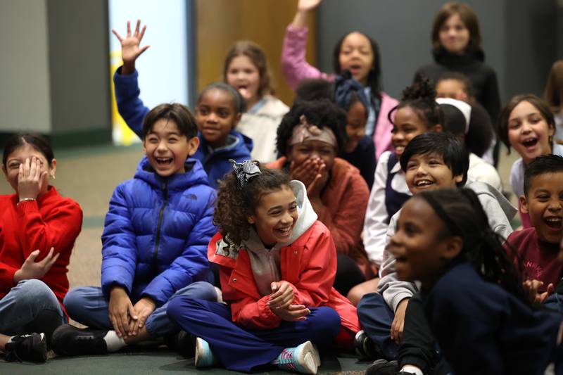 Kankakee third and fourth grade students react to a magic trick during the Impossible Science event at the Kankakee First Church of the Nazarene on May 5, 2026.