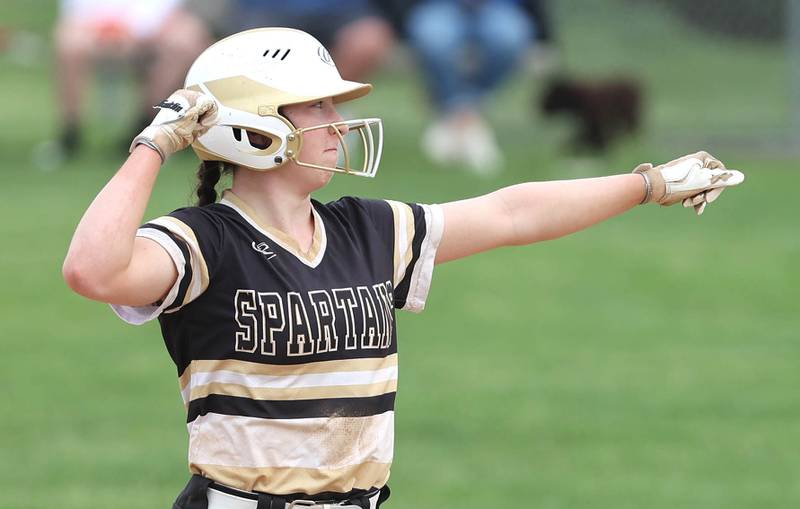 Sycamore's Tia Durst reacts after hitting a double during their game against DeKalb Friday, May 20, 2022, at Sycamore High School.