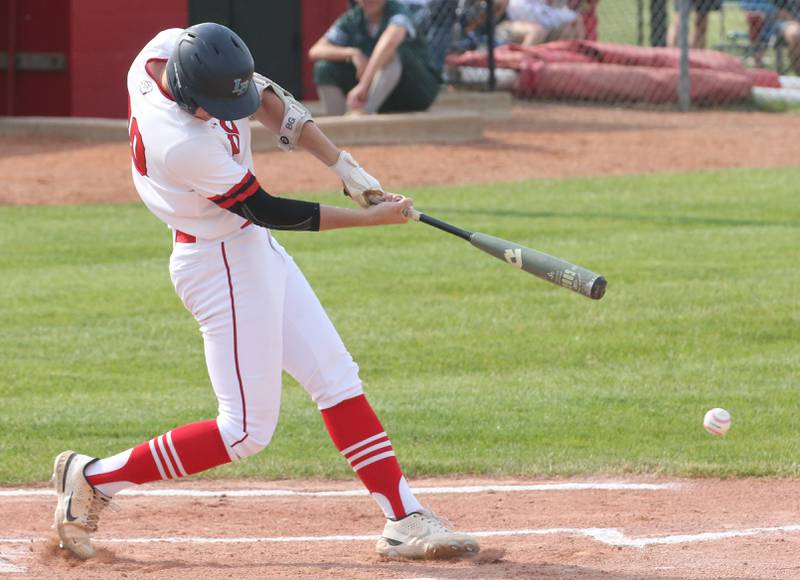 Streator's Brady Grabowski hits the ball against Richwoods during the Class 3A Sectional semifinal game on Wednesday, May 31, 2023 at Metamora High School.
