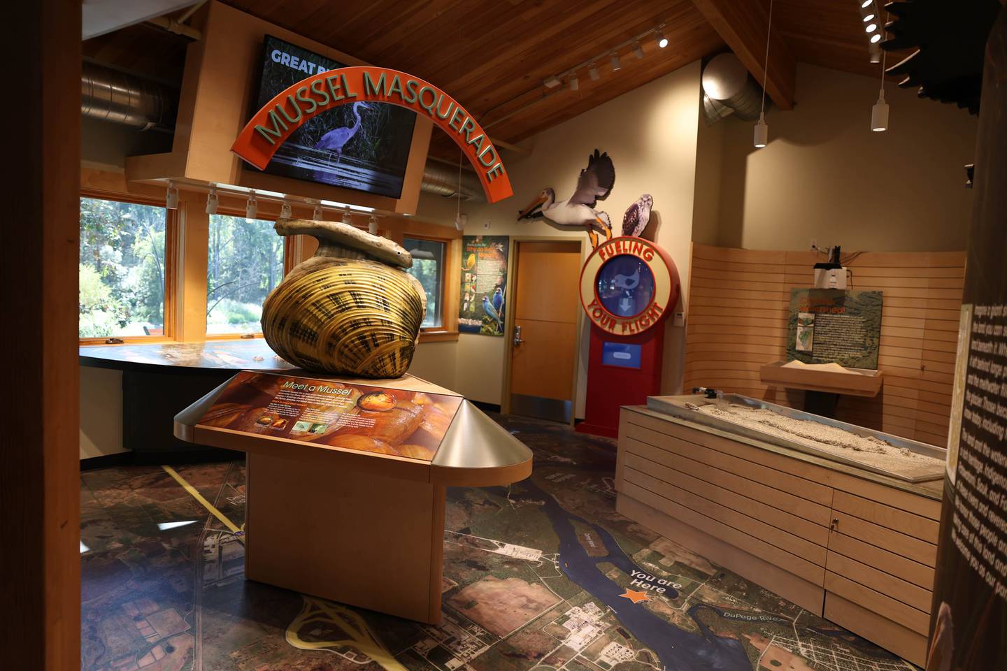 Four Rivers Environmental Center built a new interactive area that features a 2,000-gallon fish tank filled with river fish, a mussel exhibit, a stream table, and an augmented reality sandbox. Tuesday, Sept. 20, 2022, in Channahon.