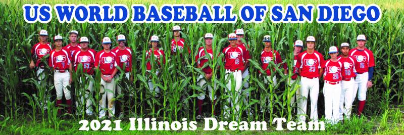 The U.S. World Baseball of San Diego team poses for a picture in 2021 in a cornfield in Crystal Lake while in town for the McHenry County Youth Sports Association tournament.