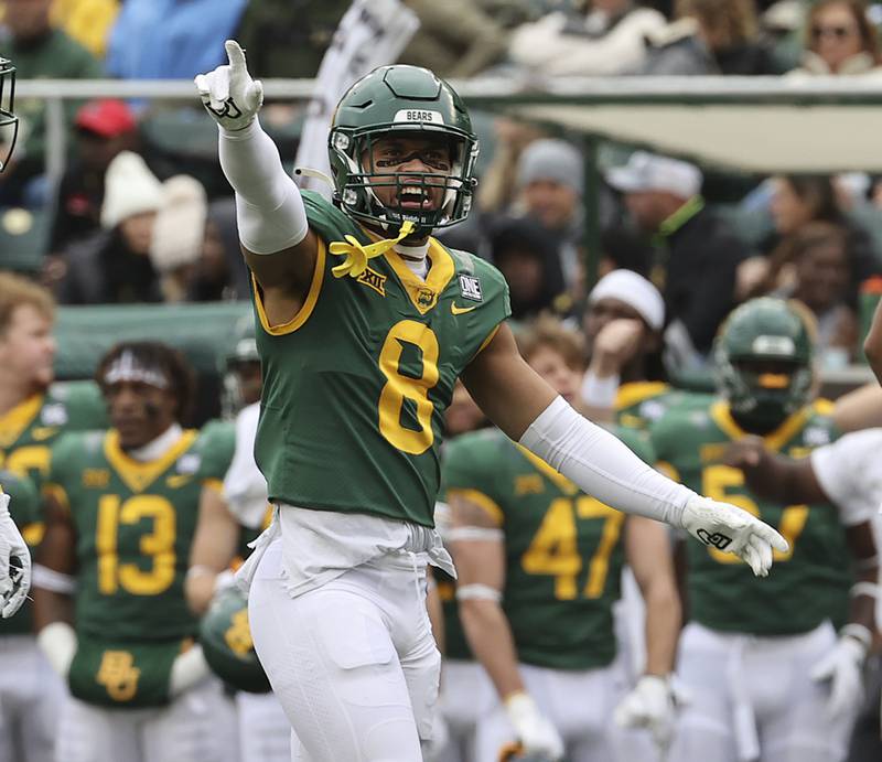 Baylor safety Jalen Pitre shouts to his teammates during a game against Texas Tech on Nov. 27, 2021 in Waco, Texas.