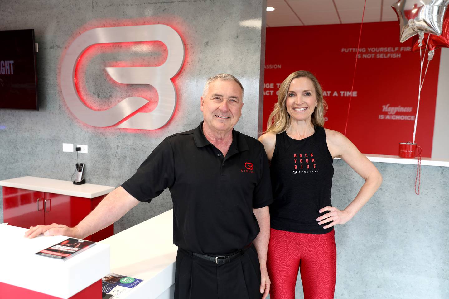 Owner Vince Fiore and General Manager Sara Walls at the newly-opened Cyclebar in St. Charles.