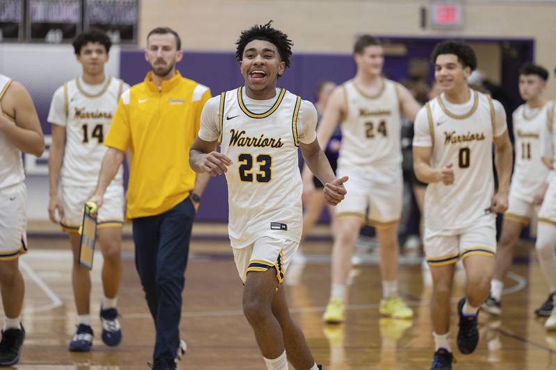 Sterling’s Kaedon Phillips comes off the court after a convincing win over Morris Wednesday, Feb. 22, 2023 in the 3A sectional semifinal game.
