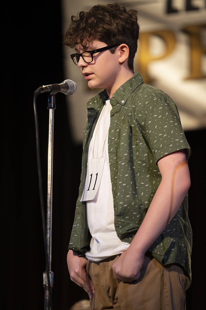 Edison Rodriguez of Rochelle Middle School went out on the word commissioner in round six Thursday, Feb. 20, 2025, at the Lee/Ogle/Whiteside County Spelling Bee.