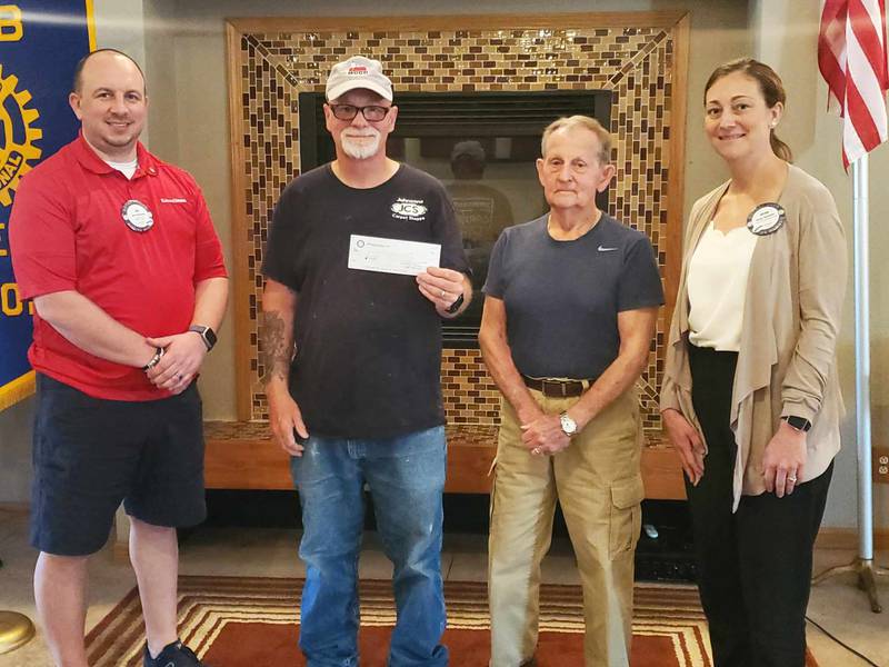 (L-R) Club President Joe Kitchens, Jeff Van Autreve and Don Schiff from Second Story Teen Center and Grant Committee's Ryan Keutzer.