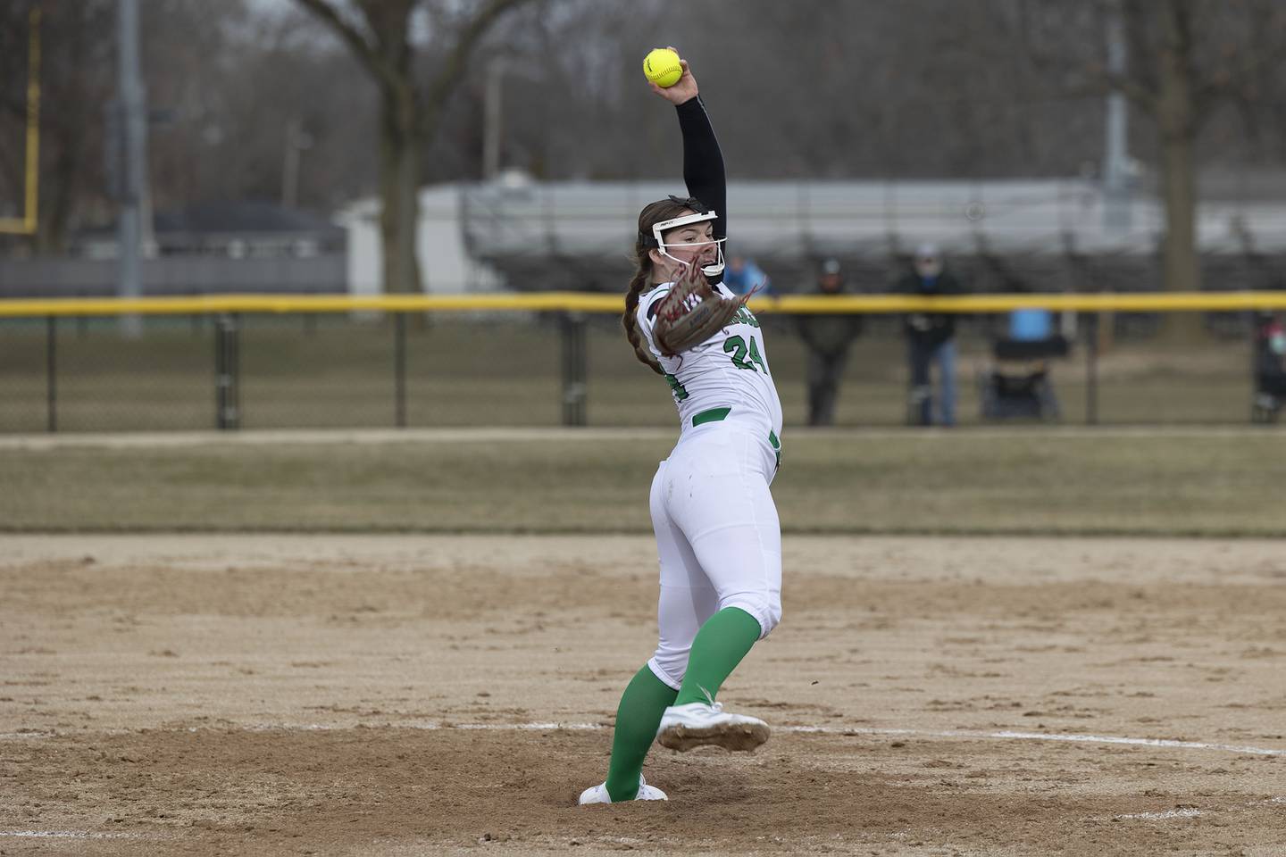 Rock Fall’s Katie Thatcher throws a pitch Thursday, March 23, 2023 against Princeton.