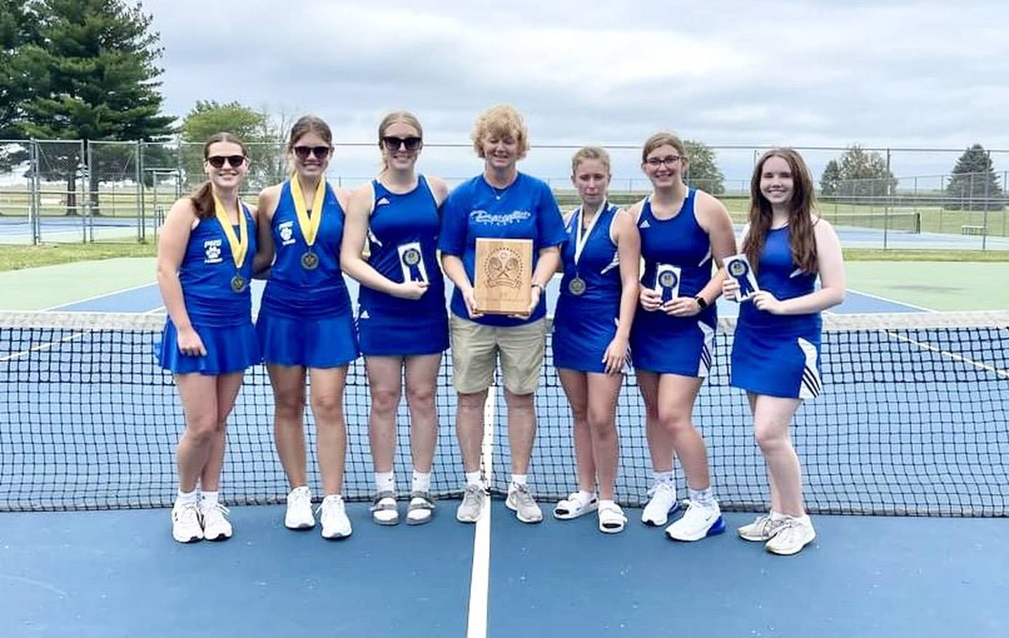 Princeton won Saturday's Newman JV invite with a clean sweep by Caitlin Meyer (from left), Abby Brown, Gracie Andersen, Audrey Thompson, Anika Hanson and Tessa Carlson.