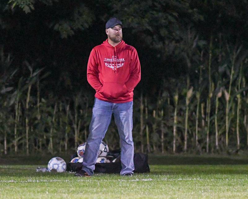 Indian Creek High School head boys soccer coach Nic Gaston looks on during the second half of Monday’s Sept 26th game as they travel to take on Hinckley-Big Rock at Hinckley-Big Rock High School.
