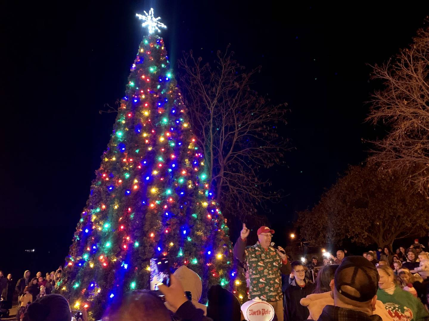 Yorkville Mayor John Purcell leads the city's annual Christmas Tree lighting ceremony in Riverfront Park on Nov. 17, 2023.