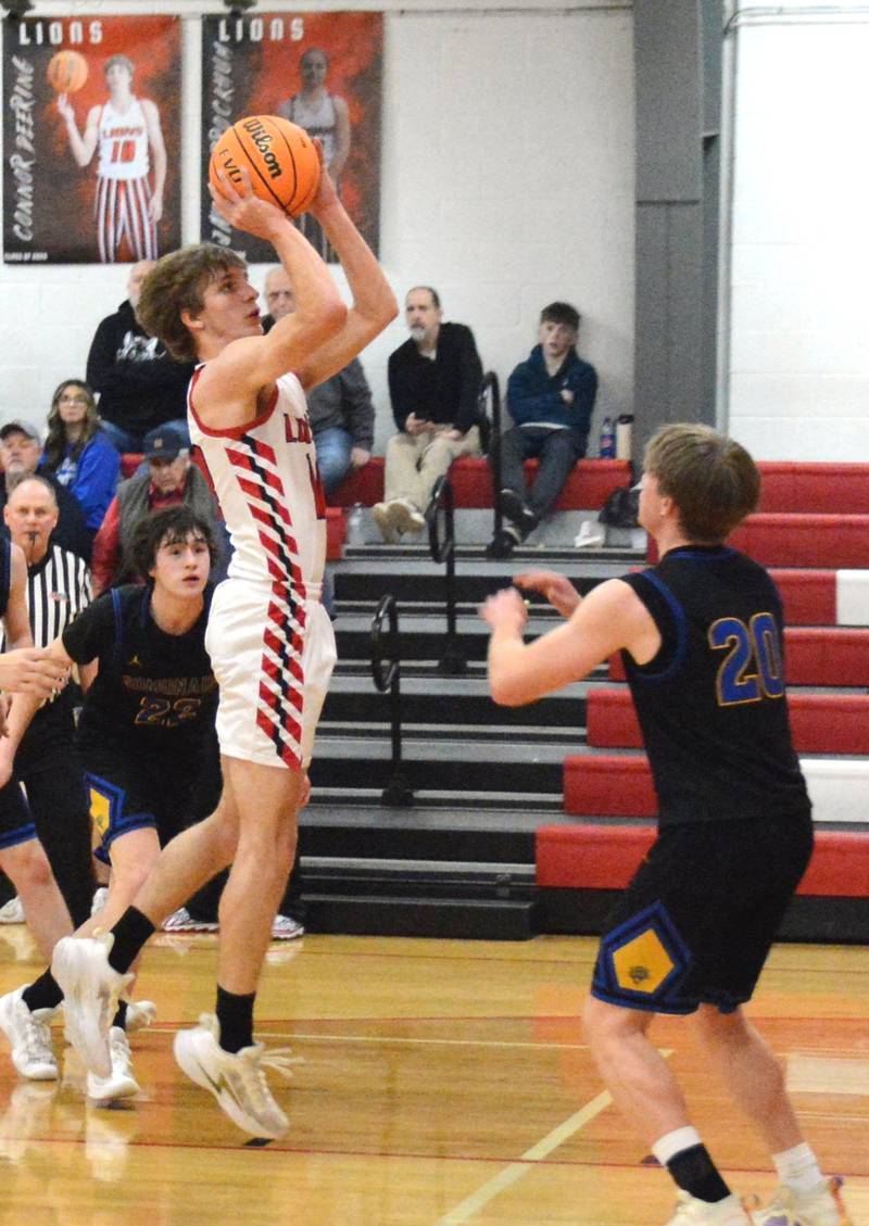LaMoille's Connor Deering shoots against Somonauk Friday night at Dean Madsen Gymnasium in LaMoille. The visiting Bobcats won 63-44.