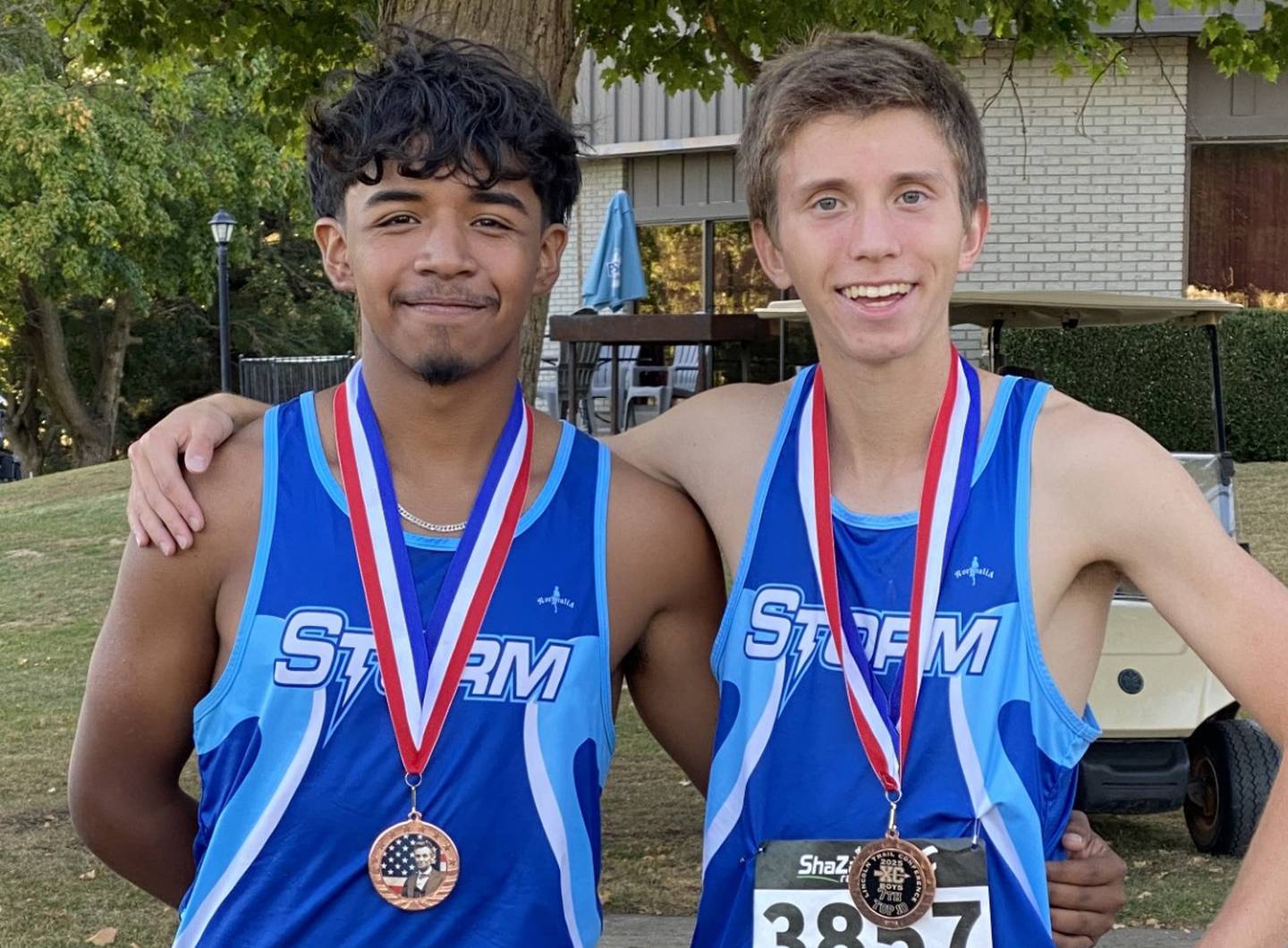 Bureau Valley's Adrian Gallardo (left) and Maddox Moore were named as Lincoln Trail All-Conference at Thursday's meet in Kewanee.