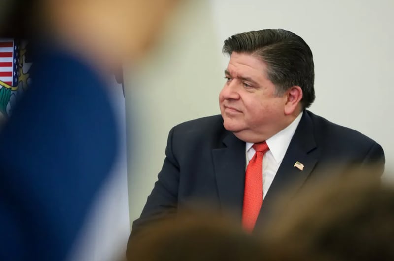 Governor JB Pritzker at an unrelated press conference the day after President Donald Trump's second inauguration
