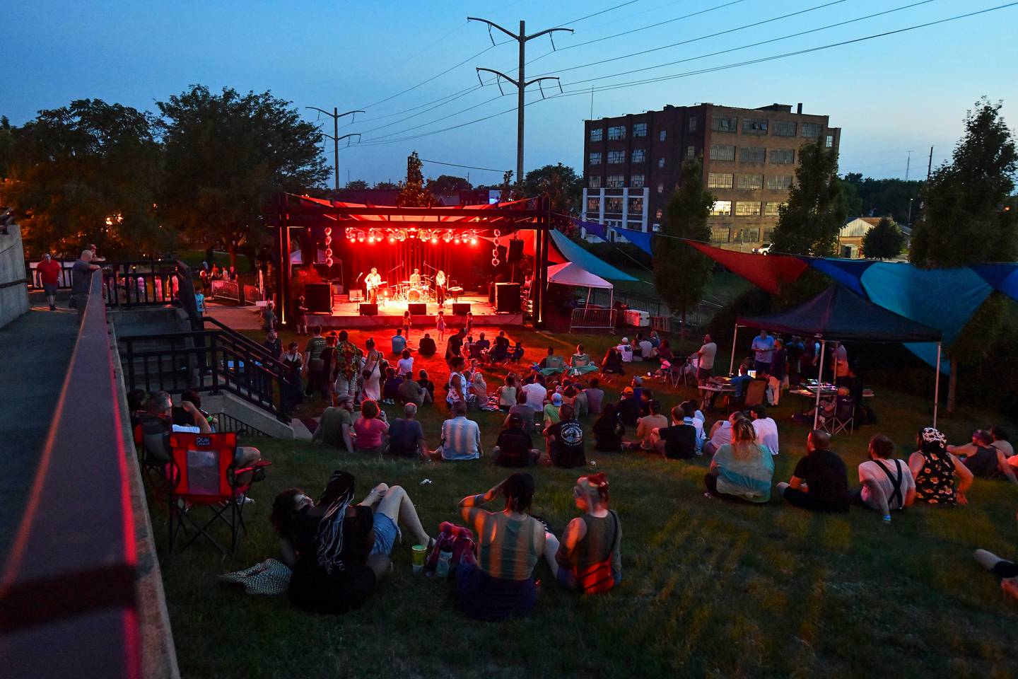 Spectators gather at the Hill Stage during Merchant Street MusicFest in July 2023 in downtown Kankakee.