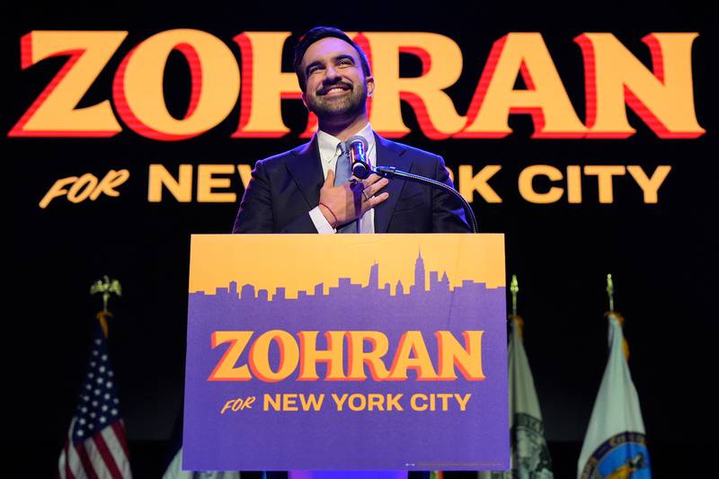 Zohran Mamdani speaks during a victory speech at a mayoral election night watch party, Tuesday, Nov. 4, 2025, in New York. (AP Photo/Yuki Iwamura)