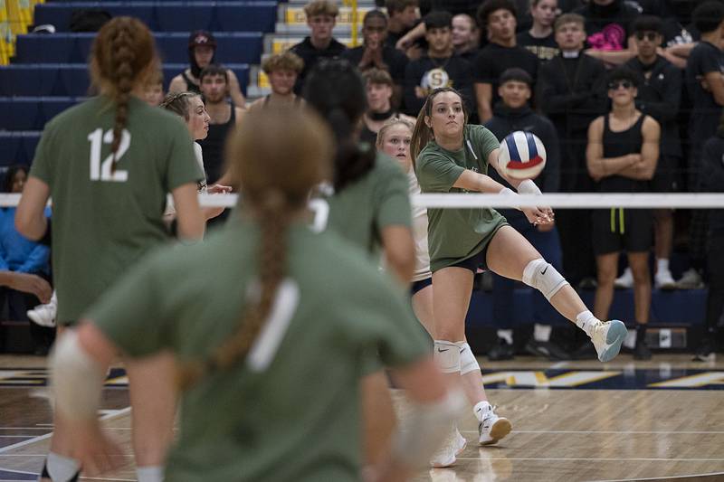 Sterling’s Aubri Menchaca passes the ball Thursday, Oct. 20, 2022 against Rock Falls.