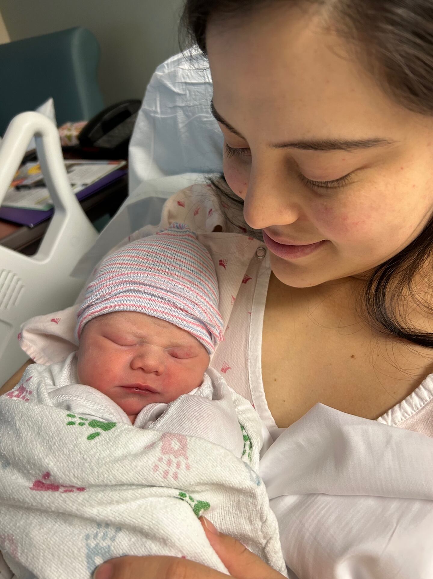 Ana (shown) and Jonathon Flores welcomed their baby boy, who’s name hasn’t yet been chosen, at 11:52 a.m. Jan. 1, 2023, announced Northwestern Medicine this week.
