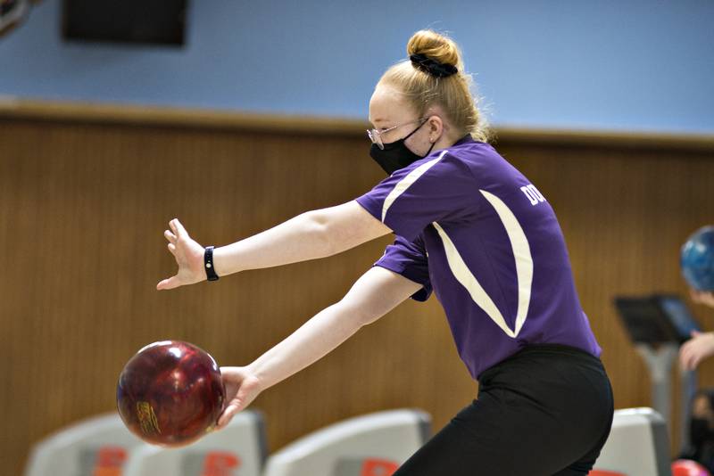 Dixon’s Grace DeBord starts a frame Monday, Jan. 10, 2022 against Sterling.